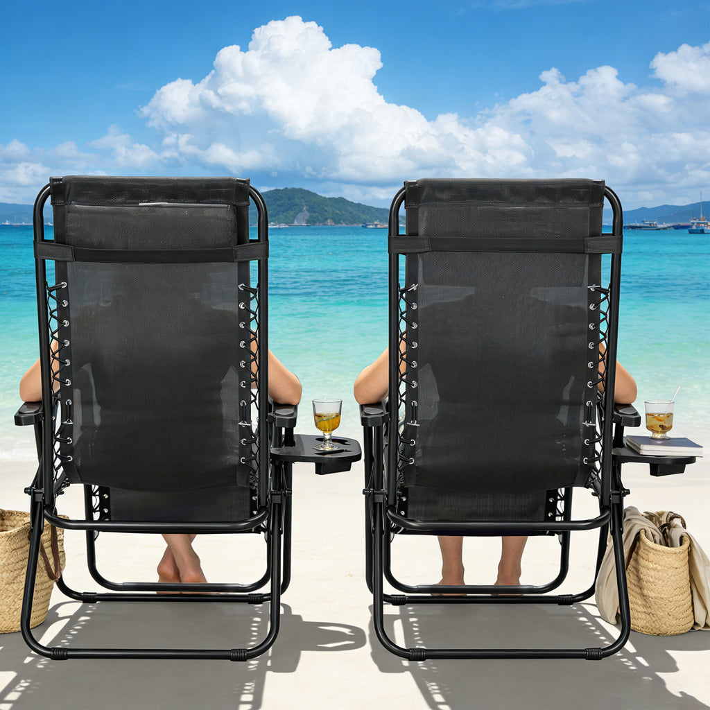 Zero Gravity Chair Set of 2 with Cup Holder & Removable Pillows, Adjustable Reclining Outdoor Patio Folding Chairs, Portable Lounge Chair for Poolside, Lawn, Beach, Camping