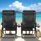Zero Gravity Chair Set of 2 with Cup Holder & Removable Pillows, Adjustable Reclining Outdoor Patio Folding Chairs, Portable Lounge Chair for Poolside, Lawn, Beach, Camping
