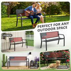 HAIMULI Anti-Rust Metal Bench Garden Bench with Back, All Weather Resistant Porch Benches for Outdoor Cast Iron Steel Frame Chair Waterproof, Black, 500 lbs