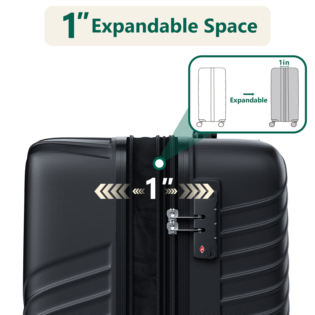 HAIMULI 28 Inches Hardside Carry On Luggage, Lightweight ABS+PC Hard Case Suitcase With 360° Rotating Silent Wheel, With TSA Lock, Airline Approved Luggage, Black