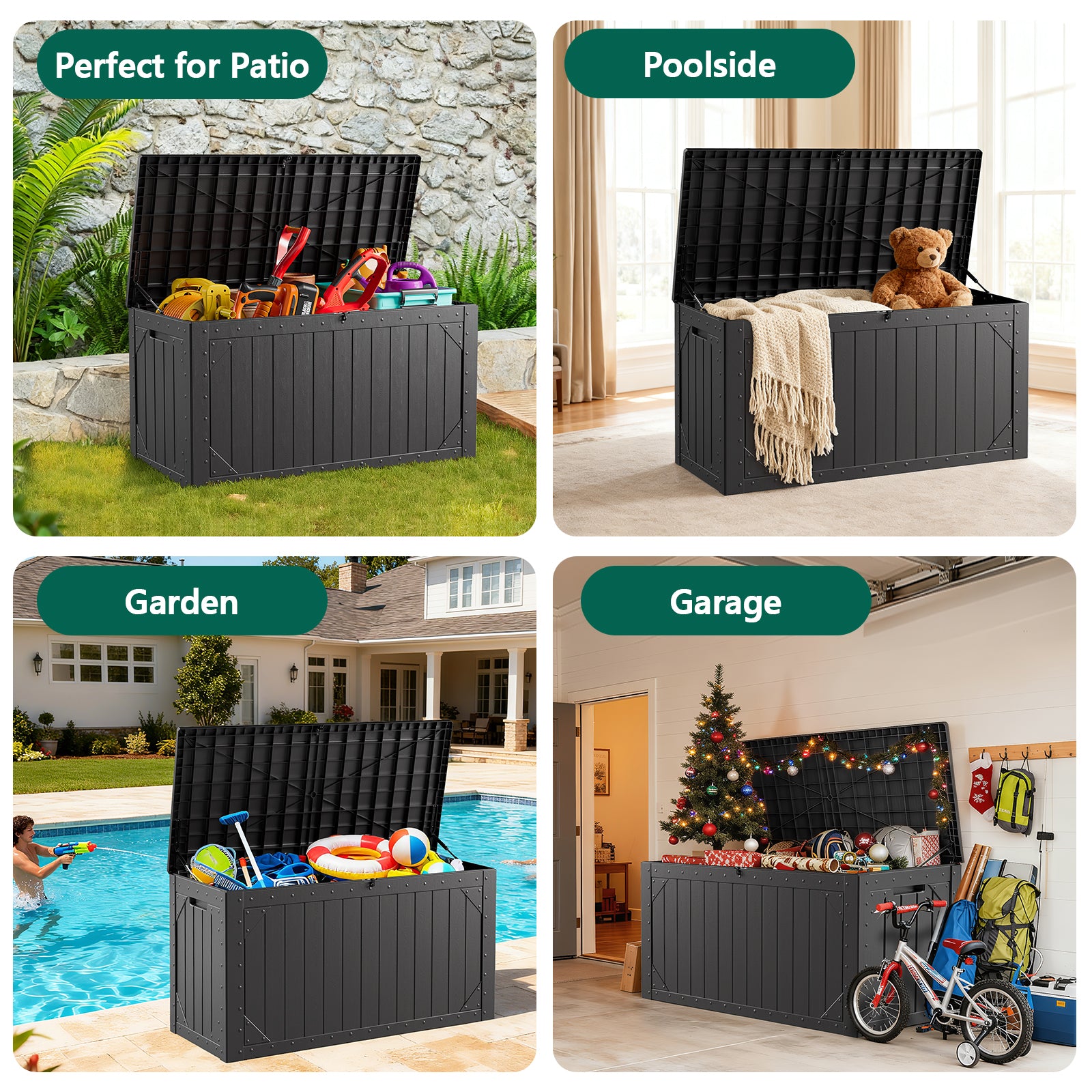 WASUHE 100 Gallon Large Deck Boxes Outdoor Waterproof, Lockable Patio Storage Box for Furniture,Pool Float, Garden Tools, Waterproof Outdoor Storage Cabinet, UV Resistant