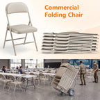 2 Pack Folding Chairs with PU Leather Padded Cushion and Back, Stackable Commercial Grade Metal Folding Chairs for Home and Office Indoor and Outdoor Events (White)
