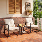 HAIMULI 3 Pieces Outdoor Wicker Rocking Chair Set, Patio Rattan Rocker Chair with Cushions & Steel Frame, All-Weather Rocking Lawn Wicker Furniture for Garden Backyard Porch (Gray)