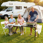 WASUHE 5FT Folding Grill Table, Portable Camping Table with Metal Grid & Tool Hooks, Ideal for BBQ, Picnic & RV Use, Space-Saving Design, Black