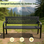 HAIMULI Anti-Rust Metal Bench Garden Bench with Back, All Weather Resistant Porch Benches for Outdoor Cast Iron Steel Frame Chair Waterproof, Black, 500 lbs