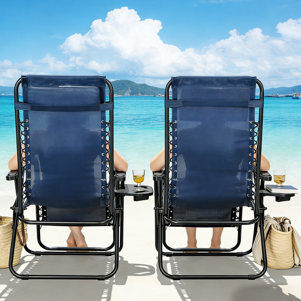 Zero Gravity Chair Set of 2 with Cup Holder & Removable Pillows, Adjustable Reclining Outdoor Patio Folding Chairs, Portable Lounge Chair for Poolside, Lawn, Beach, Camping
