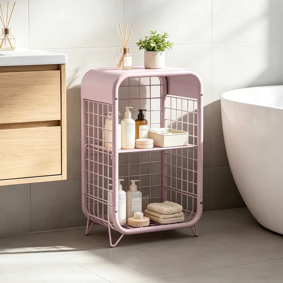 HaiNova 3-Tier Metal Wire Nightstand ,Kids End Table with Anti-Collision Fillet Design ,Sturdy Side Table for Bedroom ,Bathroom ,Living Room & Small Spaces ,Pink