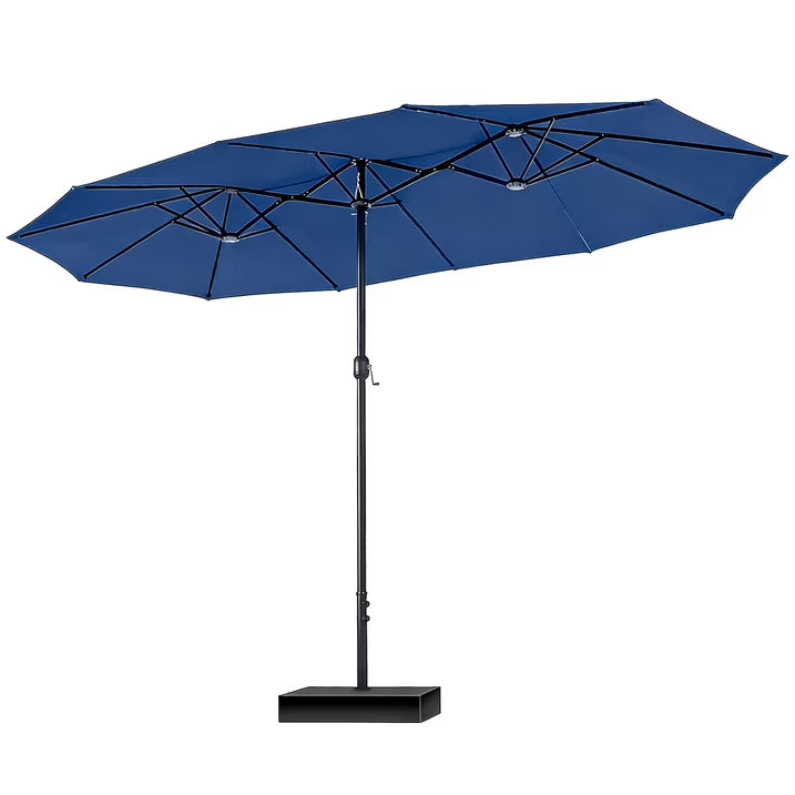 HaiNova 15Ft Large Outdoor Double-Sided Rectangle Umbrella with Base-Mounted, Foldable And Portable Sunshade For Pool, Beaches And Patio, Khaki