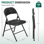 HaiNova Fabric Folding Chair 4 Pack, with Fabric Padded Cushion & Back, Metal Frame, Easy to Use and Store for Home, Office, Party, Black
