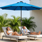 HaiNova 9ft Solar Patio Umbrella, Tilt Adjustment LED Outdoor Umbrella with 8 Reinforced Ribs for Garden, Backyard, Pool, Deep Blue