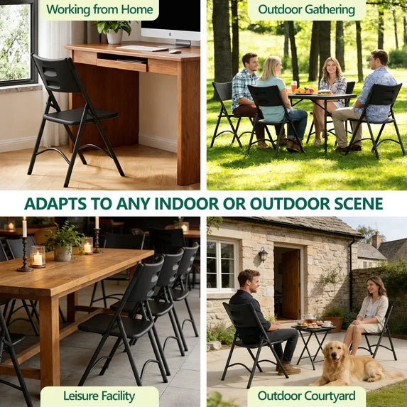 HaiNova 4 Pack Black Blow-Molded Folding Chairs, Portable Chair for Adults, 600lbs Capacity Metal Frame, Comfortable Seat for Party, Banquet