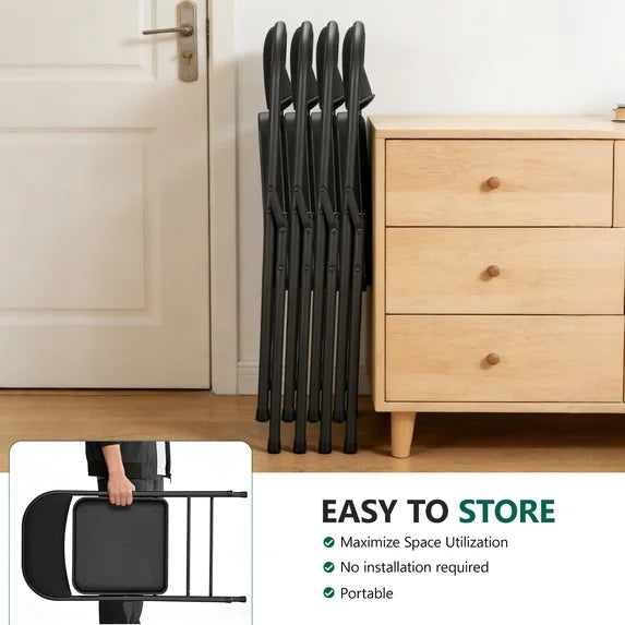 HaiNova Fabric Folding Chair 4 Pack, with Fabric Padded Cushion & Back, Metal Frame, Easy to Use and Store for Home, Office, Party, Black