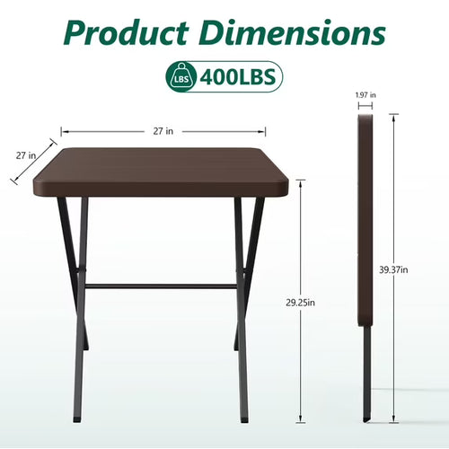 HaiCube 27" Outdoor Folding Table, Patio Dining Table, Heavy Duty HDPE Top with Steel Frame, 400 lb Capacity, No Assembly, Balcony & Garden