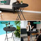 HaiNova 32in Folding Round High Top Table, Cocktail Table, with Removable Legs, Tall Bistro Foldable Bar Height Table for Parties, Patio, Black