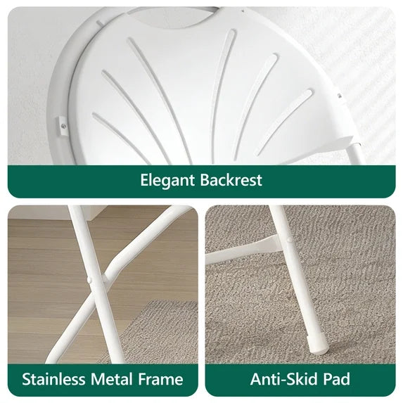 HaiNova 2 Pack Fan Back Folding Chairs, Metal Frame Indoor Outdoor Portable Stackable Seat, for Party Home Events Capacity 650 lbs, White