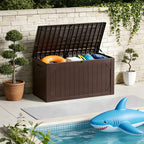 HaiNova 100 Gallon Outdoor Storage Resin Deck Box, Lockable Patio Outdoor Storage Box for Furniture, Garden Tools and Tools Storage, Waterproof, Gray