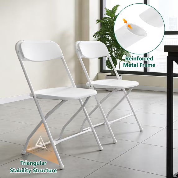 HaiCube 8 Pack White Plastic Folding Chair, Steel Frame, Portable Commercial Chair for Indoor Outdoor Events, Office, Wedding, Restaurant