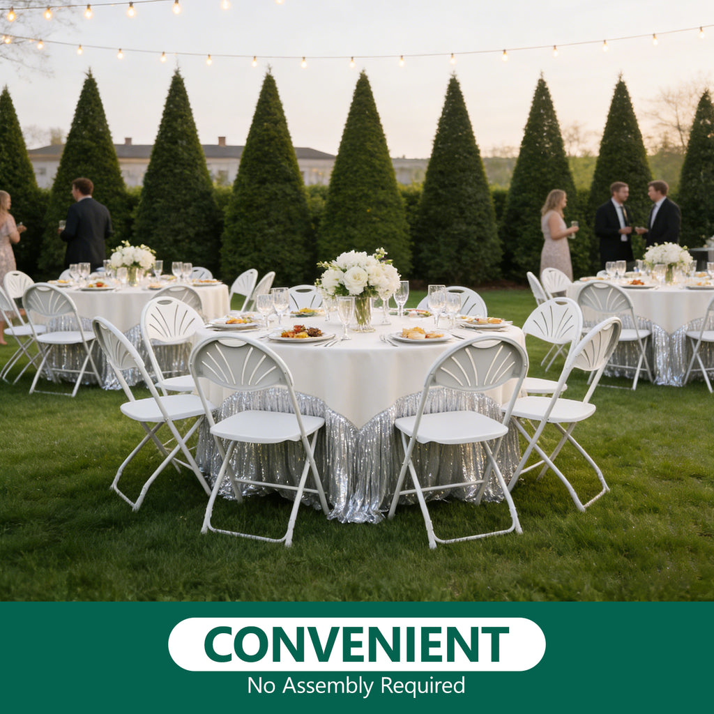 WASUHE Fan Back Folding Chairs, Stackable Plastic Folding Chairs with Reinforced Frame, Portable for Indoor Outdoor Party Wedding, Upgraded, White