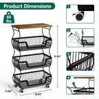 HaiNova 3-Tier Rolling Pantry Cart with Wheels and Top Shelf, Stackable Wire Snack Cart for Pantry Shelves, Kitchen Fruit, Vegetables Stand