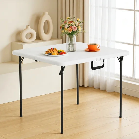 HaiNova 36in Square Folding Table, Portable Plastic Table with Handle Suitable for Party and Parties Backyard Events, White