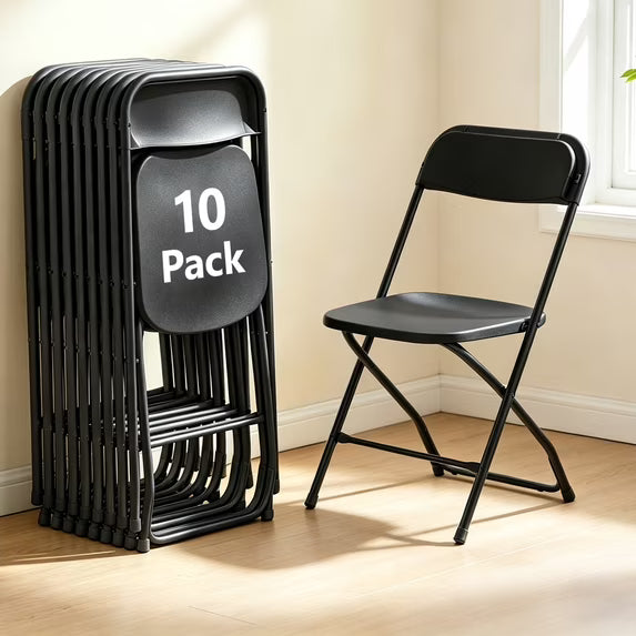 HaiCube 8 Pack White Plastic Folding Chair, Steel Frame, Portable Commercial Chair for Indoor Outdoor Events, Office, Wedding, Restaurant
