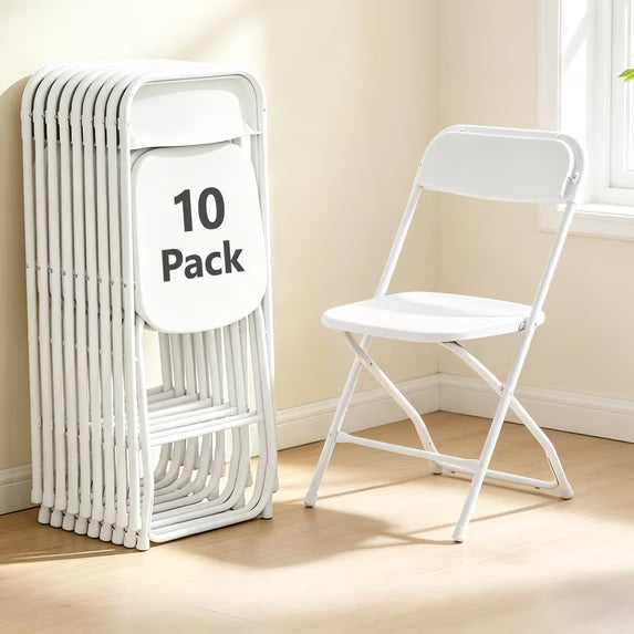 HaiCube 8 Pack White Plastic Folding Chair, Steel Frame, Portable Commercial Chair for Indoor Outdoor Events, Office, Wedding, Restaurant