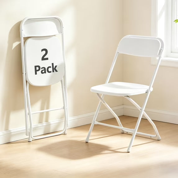 HaiCube 8 Pack White Plastic Folding Chair, Steel Frame, Portable Commercial Chair for Indoor Outdoor Events, Office, Wedding, Restaurant