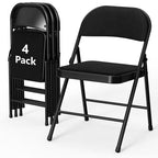 HaiCube 4-Pack Fabric Folding Chairs, Padded Seat & Back, Heavy Duty Metal Frame, Portable Foldable Chairs for Home, Party & Events, Black