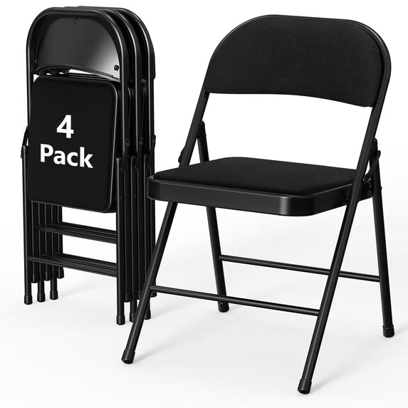 HaiCube 4-Pack Fabric Folding Chairs, Padded Seat & Back, Heavy Duty Metal Frame, Portable Foldable Chairs for Home, Party & Events, Black