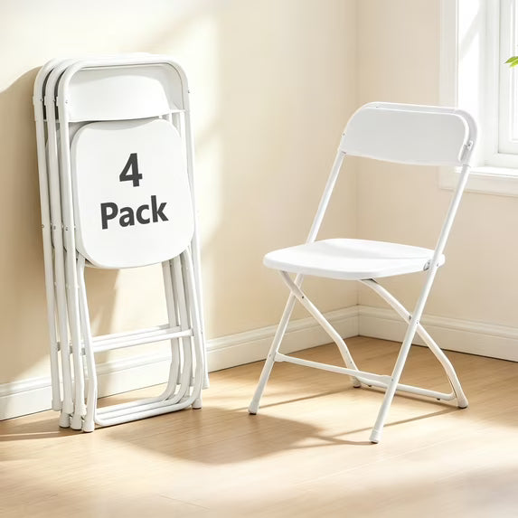 HaiCube 8 Pack White Plastic Folding Chair, Steel Frame, Portable Commercial Chair for Indoor Outdoor Events, Office, Wedding, Restaurant
