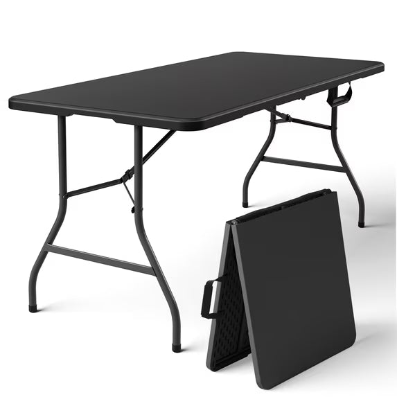 HaiCube 5FT Folding Table, Heavy Duty Portable Table, Waterproof HDPE, Foldable for Picnic, Party, Camping, Dining, BBQ, Indoor & Outdoor, White