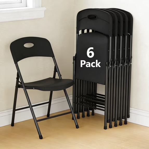 HaiCube 6 Pack Portable Plastic Folding Chair with Back Support, Heavy Duty Steel Frame, Indoor Outdoor for Party Wedding Office Patio, White