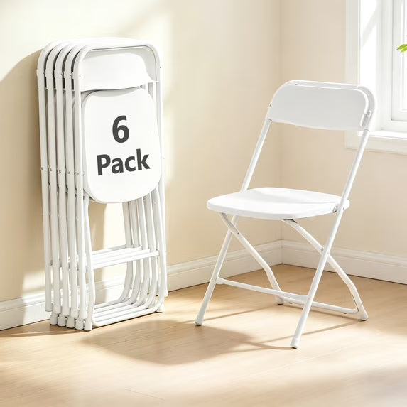 HaiCube 8 Pack White Plastic Folding Chair, Steel Frame, Portable Commercial Chair for Indoor Outdoor Events, Office, Wedding, Restaurant