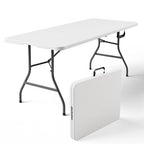 HaiCube 6FT Folding Table, 72" x 30" Extra Wide Heavy Duty Portable Table, Waterproof HDPE Plastic, Foldable Picnic Table for Camping, BBQ, Party, Dining, Indoor & Outdoor, White