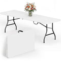 HaiCube 8 Foot Plastic Folding Table Portable Heavy Duty Rectangular Table with Carry Handle, Indoor Outdoor for Camping Picnic Party Dining, White