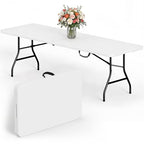 HaiCube 8 Foot Plastic Folding Table Portable Heavy Duty Rectangular Table with Carry Handle, Indoor Outdoor for Camping Picnic Party Dining, White