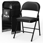 HaiCube 8-Pack PU Leather Padded Folding Chair, Heavy Duty Portable Folding Chair with Metal Frame, No Assembly Indoor Chair, Black