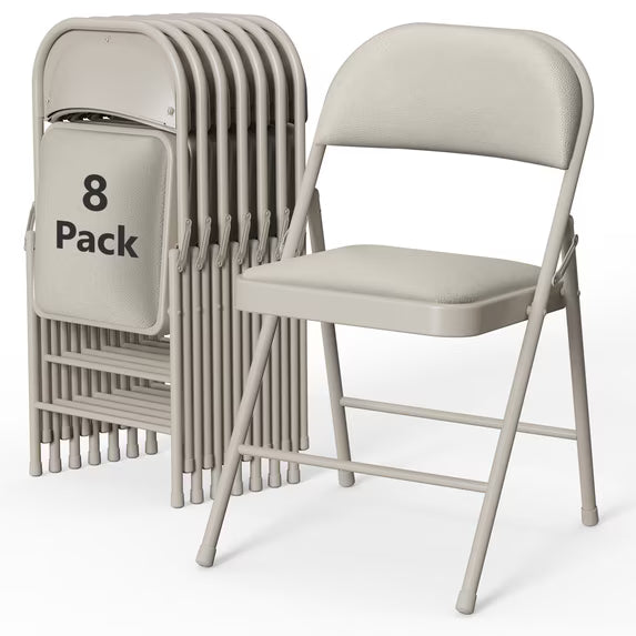 HaiCube 8-Pack PU Leather Padded Folding Chair, Heavy Duty Portable Folding Chair with Metal Frame, No Assembly Indoor Chair, Black