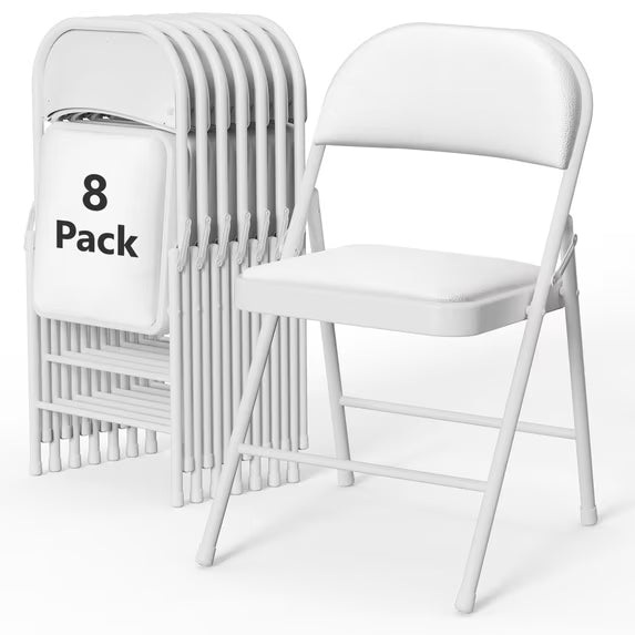 HaiCube 8-Pack PU Leather Padded Folding Chair, Heavy Duty Portable Folding Chair with Metal Frame, No Assembly Indoor Chair, Black