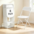 HaiCube 8 Pack White Plastic Folding Chair, Steel Frame, Portable Commercial Chair for Indoor Outdoor Events, Office, Wedding, Restaurant