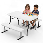 HaiCube Small Picnic Table with 2 Benches, HDPE Picnic Table Set with Reinforced Steel Frame, Heavy Duty Plastic Tabletop for Patio, Camping & Party