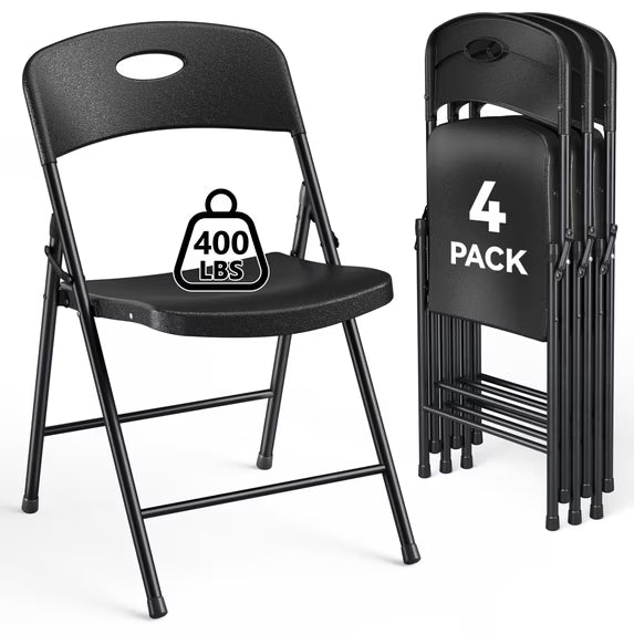 HaiNova 6PCS Black Plastic Folding Chair Set, 400-Pound Portable Waterproof and Wear-Resistant Folding Chair with Steel Frame, Suitable for Parties, Picnics, Weddings and Business.