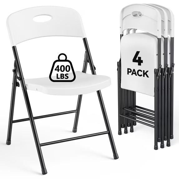 HaiNova 6PCS Black Plastic Folding Chair Set, 400-Pound Portable Waterproof and Wear-Resistant Folding Chair with Steel Frame, Suitable for Parties, Picnics, Weddings and Business.