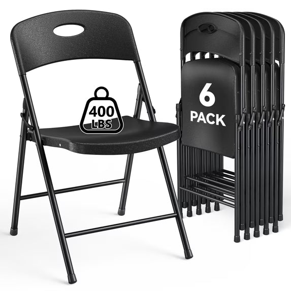 HaiNova 6PCS Black Plastic Folding Chair Set, 400-Pound Portable Waterproof and Wear-Resistant Folding Chair with Steel Frame, Suitable for Parties, Picnics, Weddings and Business.