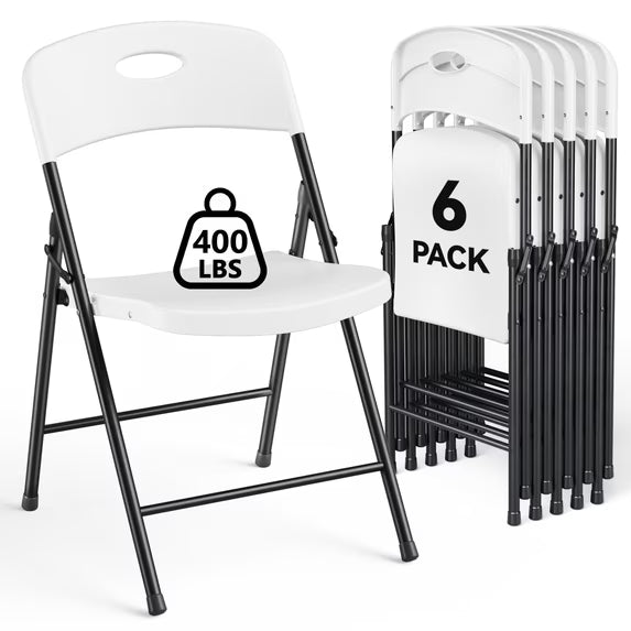 HaiNova 6PCS Black Plastic Folding Chair Set, 400-Pound Portable Waterproof and Wear-Resistant Folding Chair with Steel Frame, Suitable for Parties, Picnics, Weddings and Business.