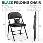 WASUHE Folding Chairs, PU Leather Padded Folding Chairs with Padded Cushion and Back, Portable Lightweight Stackable Sillas Para Fiestas for Home, Office, Party, Indoor & Outdoor, Black