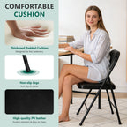 WASUHE Folding Chairs, PU Leather Padded Folding Chairs with Padded Cushion and Back, Portable Lightweight Stackable Sillas Para Fiestas for Home, Office, Party, Indoor & Outdoor, Black