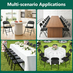 WASUHE Folding Chairs, PU Leather Padded Folding Chairs with Padded Cushion and Back, Portable Lightweight Stackable Sillas Para Fiestas for Home, Office, Party, Indoor & Outdoor, Black