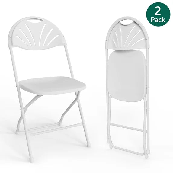 HaiNova 2 Pack Fan Back Folding Chairs, Metal Frame Indoor Outdoor Portable Stackable Seat, for Party Home Events Capacity 650 lbs, White