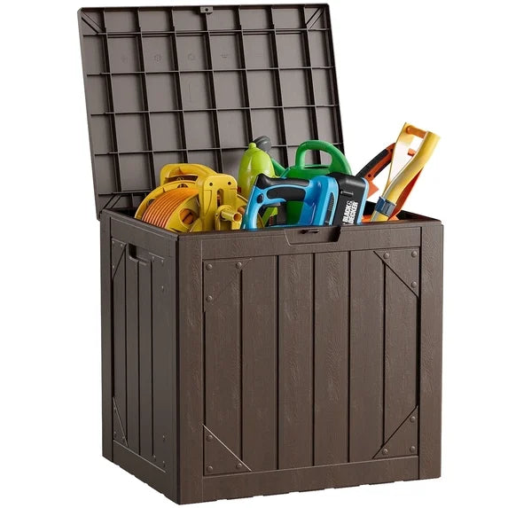 WASUHE 30 Gallon Resin Deck Box Waterproof Small Outdoor Storage Box for Patio Furniture Pool Accessories Indoor Storage for Cushion Garden Tools, UV Resistant, Lockable, Black